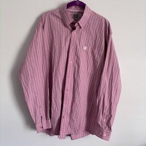Cinch Mens Plaid Button Down Western Shirt Size M Pink Long Sleeves Cowboy Rodeo